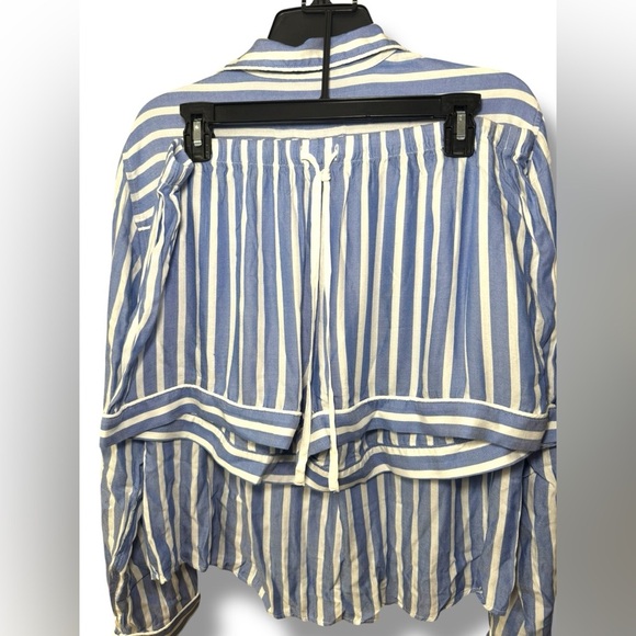 NWOT Rochelle Behrens The Shirt Top Sz XL Blue White Striped Button Pajama Set - Picture 3 of 14